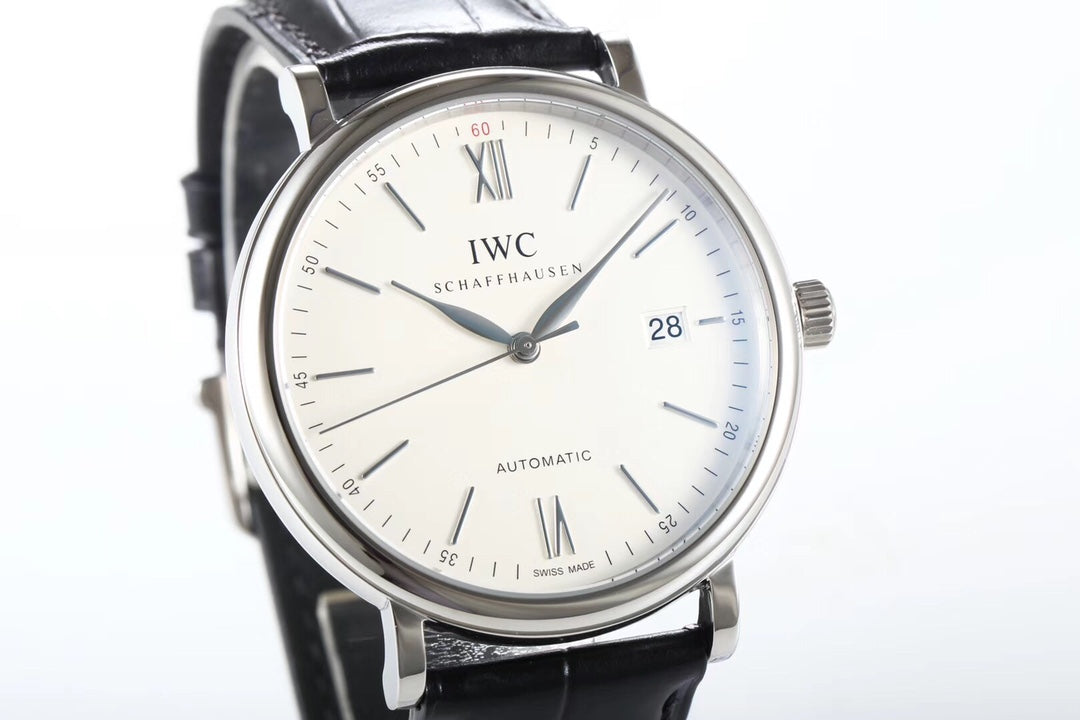 IWC Portofino 40mm Cream Dial Steel Case Black Leather Strap