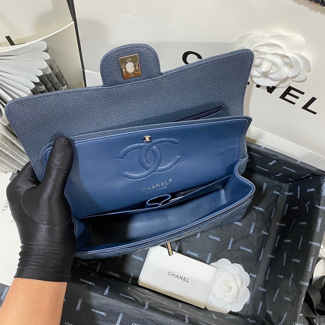 flap bag medium dark blue caviar shw