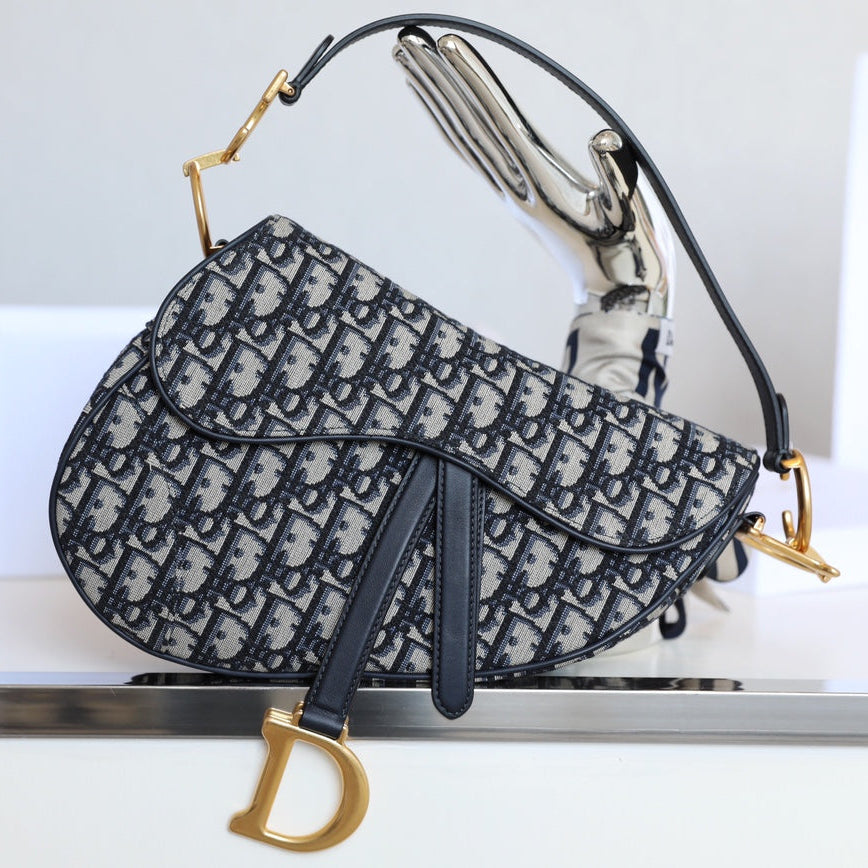 CD Blue Dior Oblique Jacquard Bag Canvas Cowhide