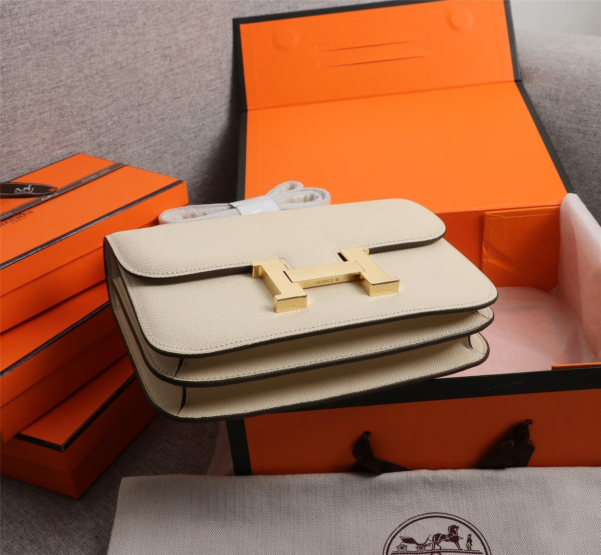 HM CONSTANCE BAGS 18 CREAM EPSOM GOLD HARDWARE