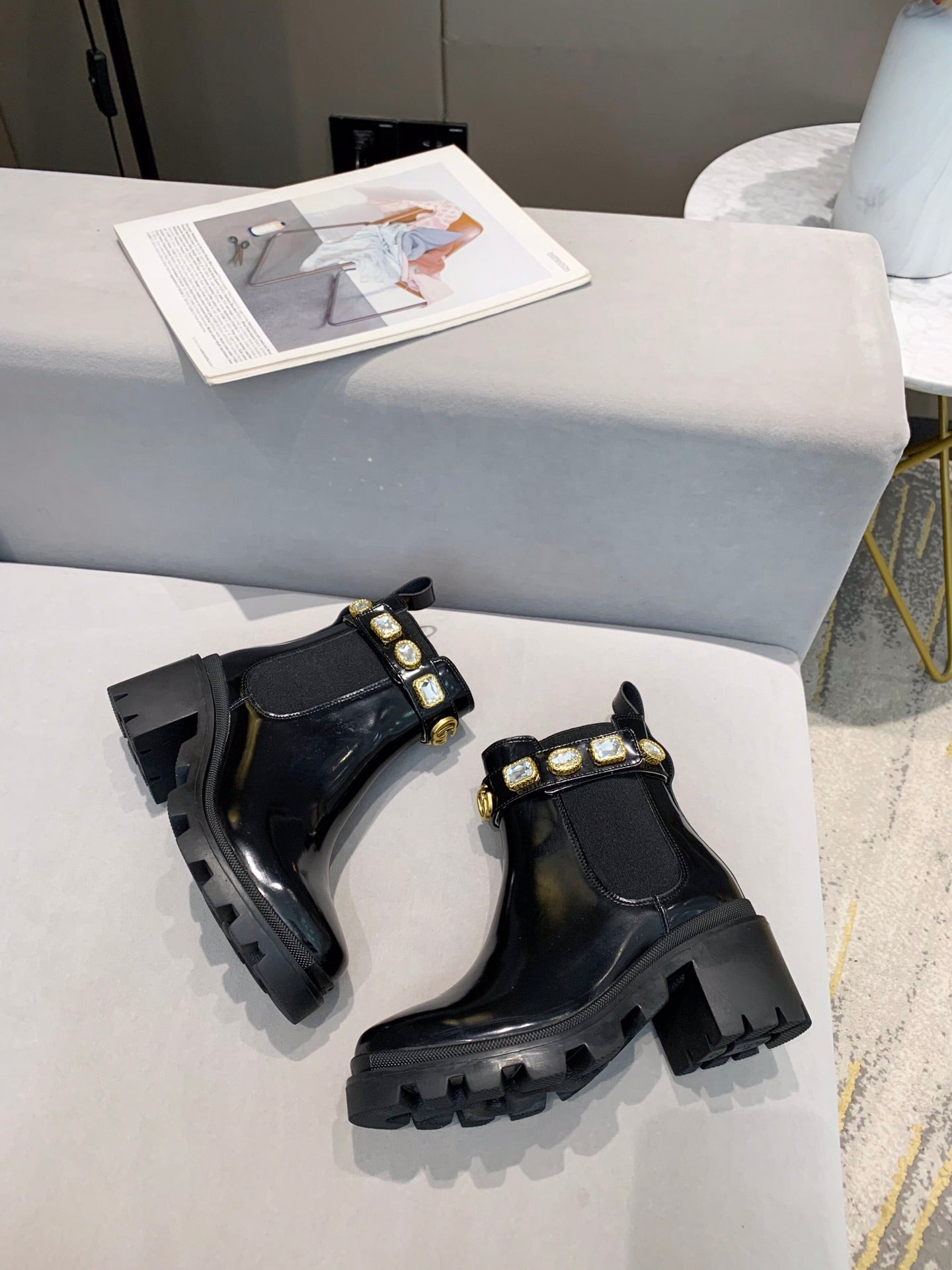 GG ankle boots logo double G black sheepskin