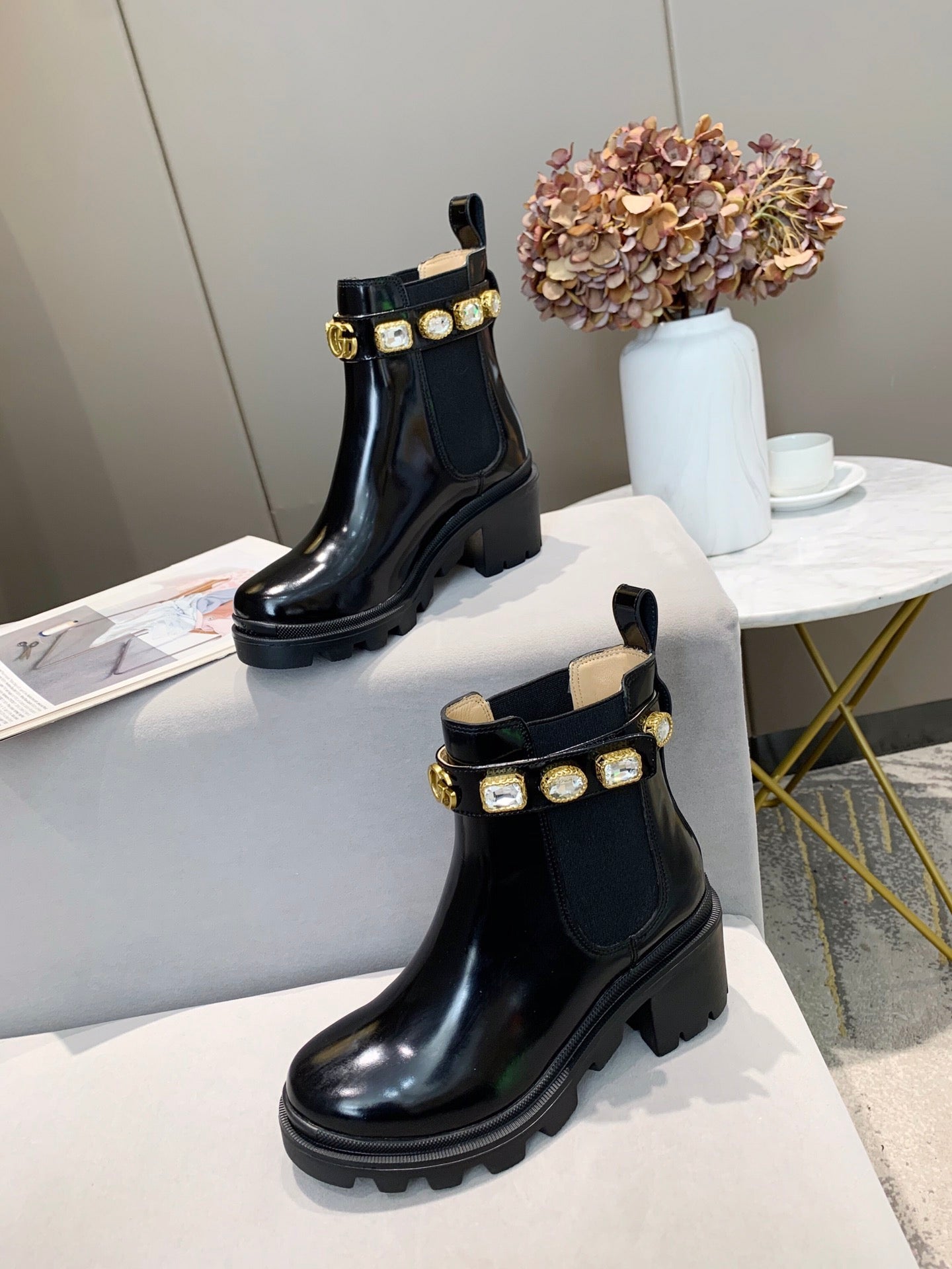 GG ankle boots logo double G black sheepskin