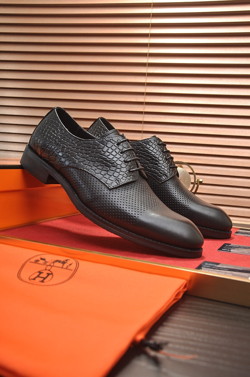HM BUSINESS LACE UP SHOES BLACK CALFSKIN WITH MESH MOTIF