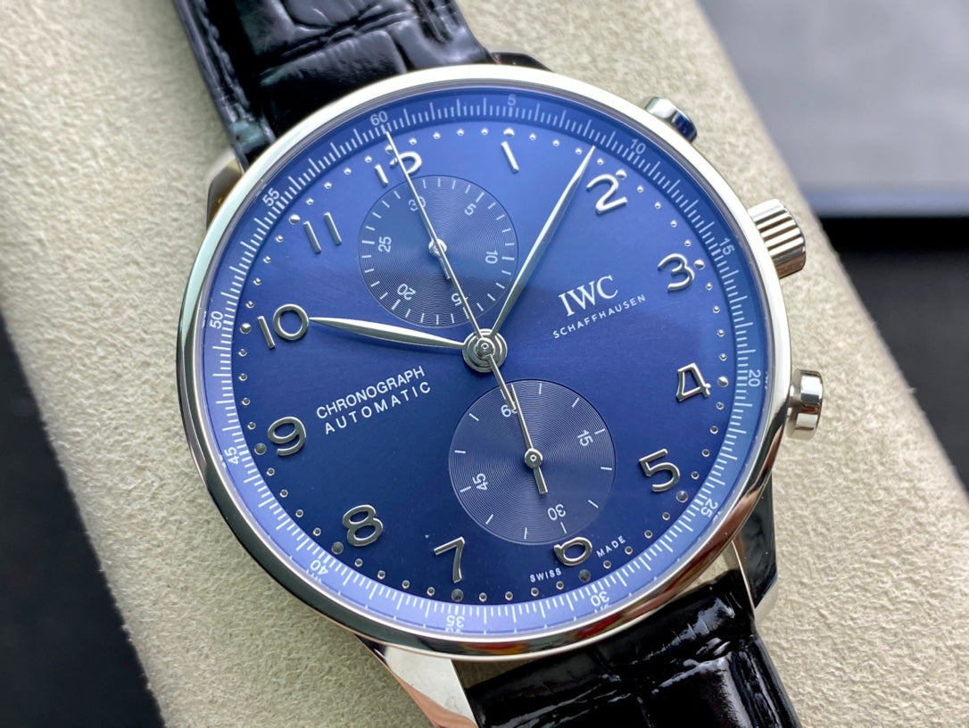 IWC Portuguese 40mm Blue Dial Steel Case Black Leather