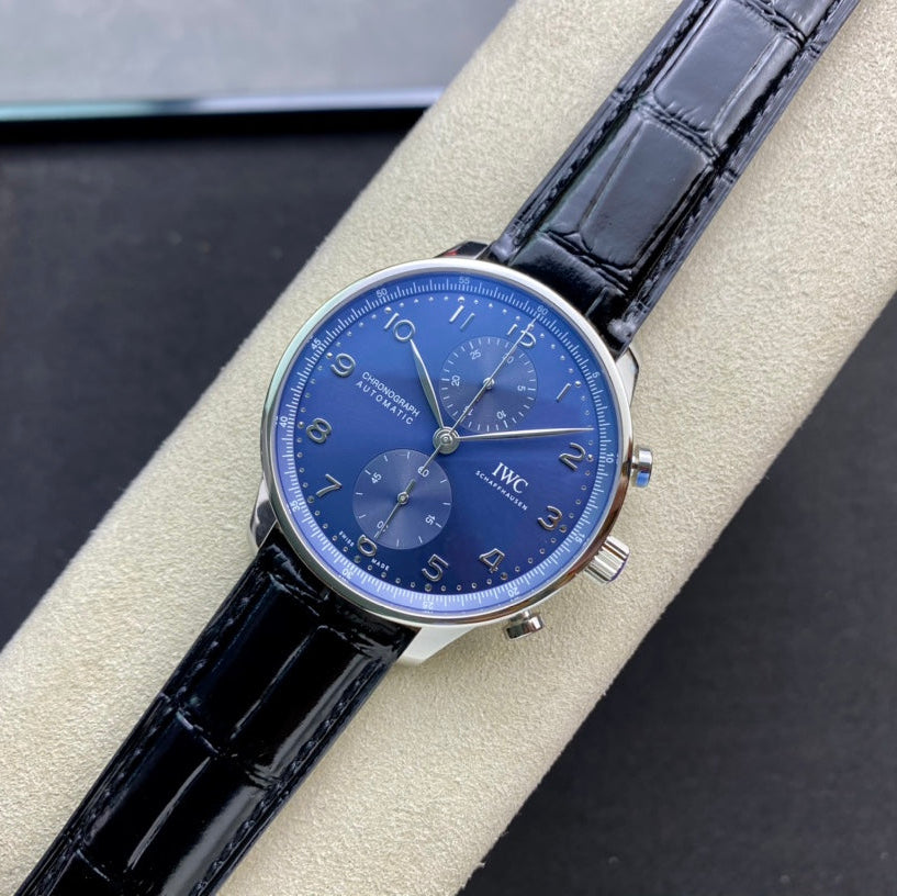 IWC Portuguese 40mm Blue Dial Steel Case Black Leather