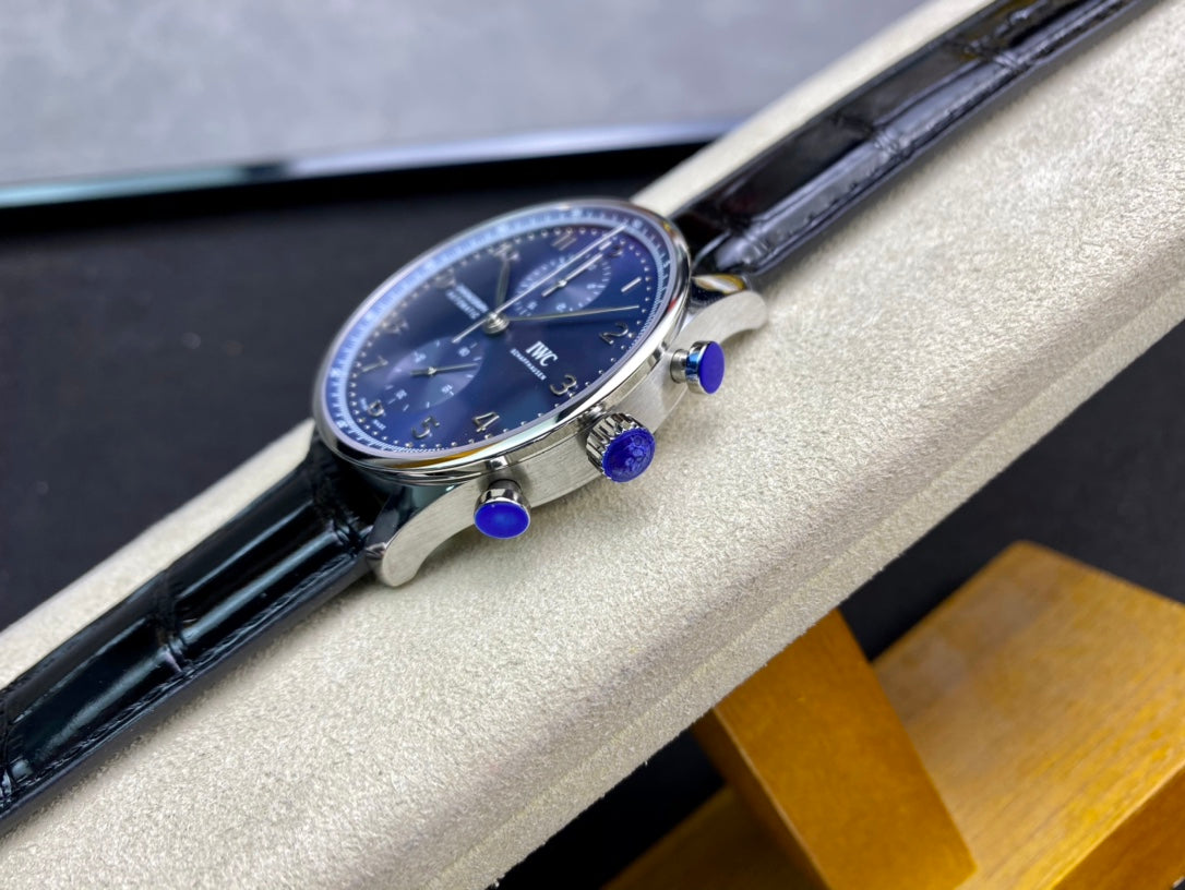 IWC Portuguese 40mm Blue Dial Steel Case Black Leather