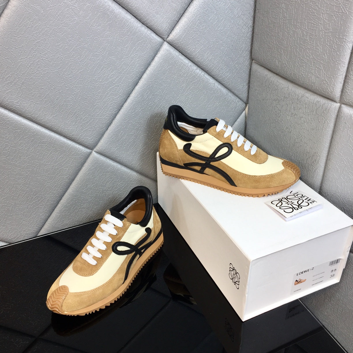 Loewe 2026 Flow Runner Sneaker Gold Black Nylon Suede 370920