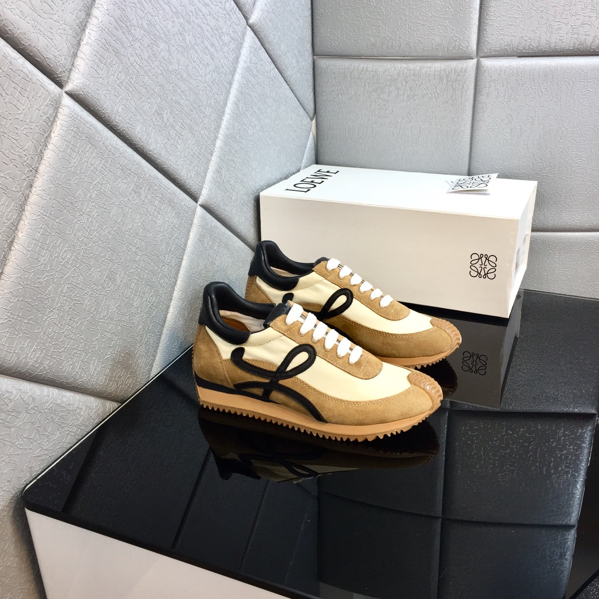 Loewe 2026 Flow Runner Sneaker Gold Black Nylon Suede 370920