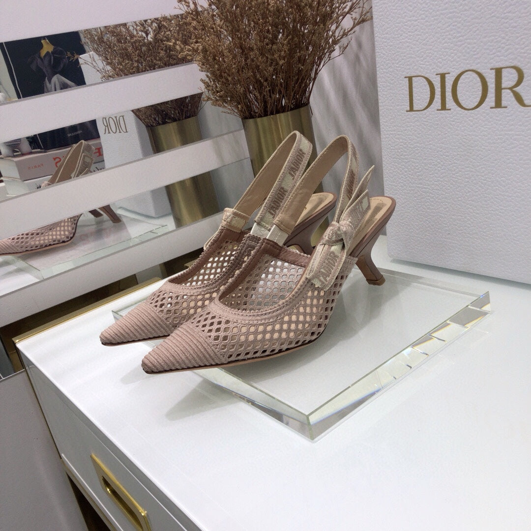 JAdior slingback pumps 65 transparent mesh rose canelle embroidered cotton