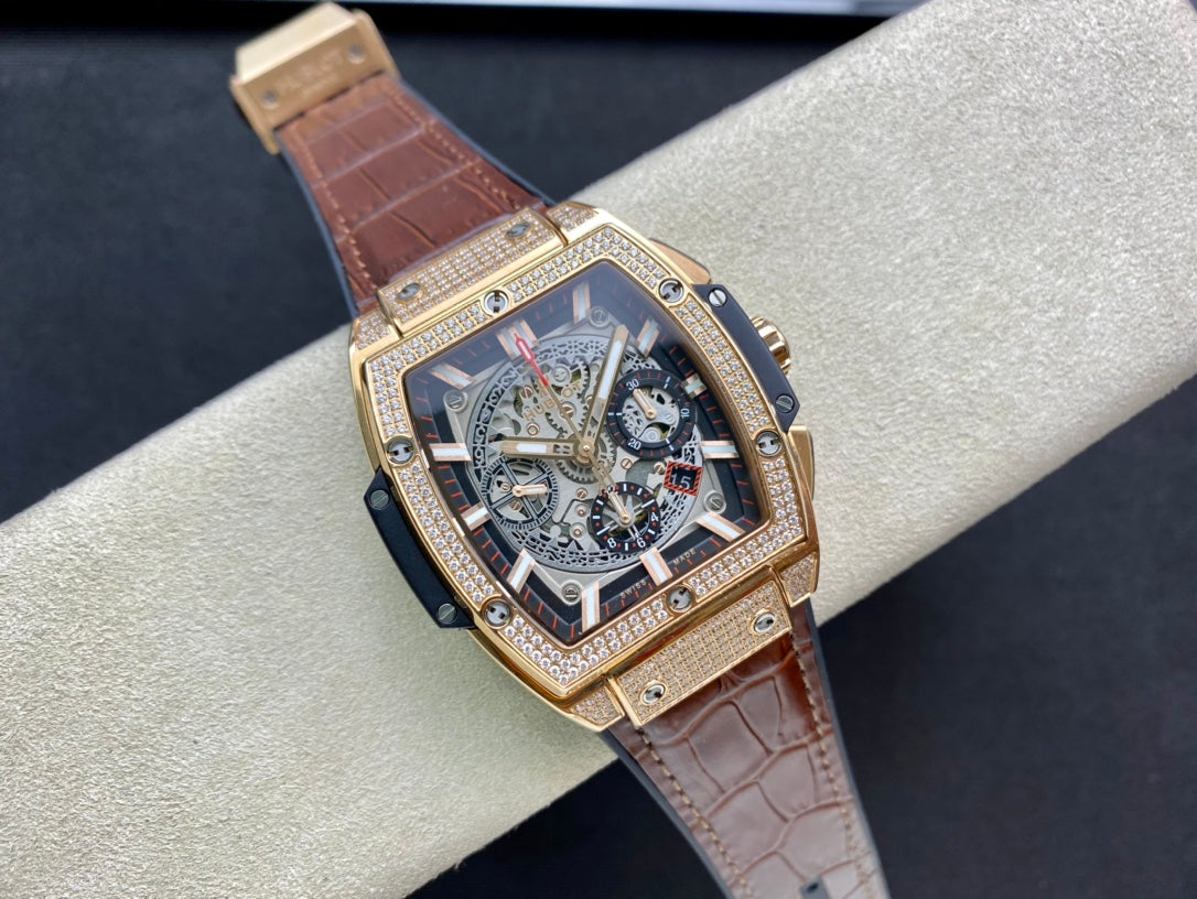 Hublot Spirit of Big Bang Diamond 42mm Watch Brown Leather Strap