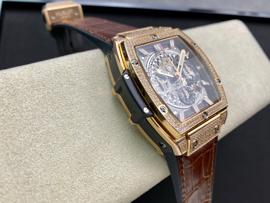 Hublot Spirit of Big Bang Diamond 42mm Watch Brown Leather Strap