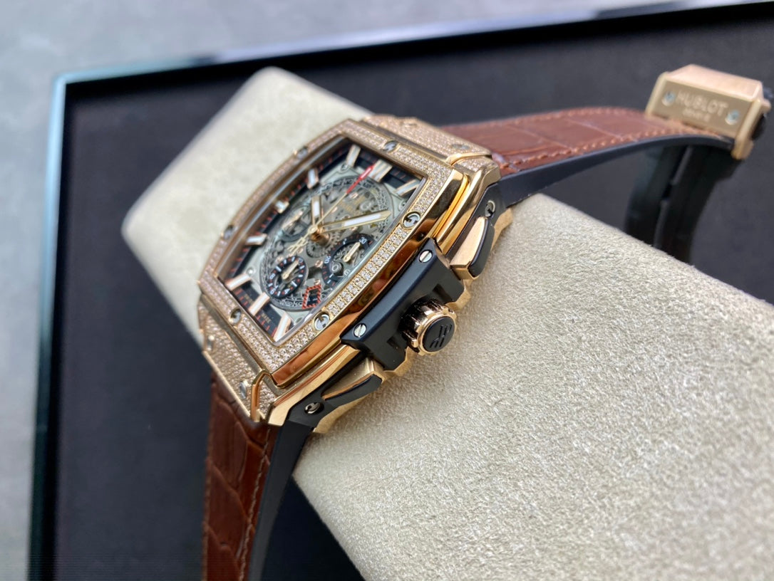 Hublot Spirit of Big Bang Diamond 42mm Watch Brown Leather Strap