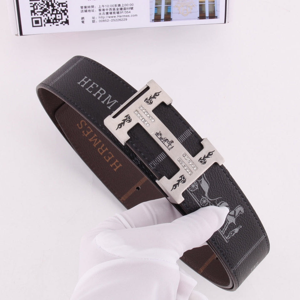 HM Constance Belt 38mm Black Brown Cowhide Gold Buckle 620188