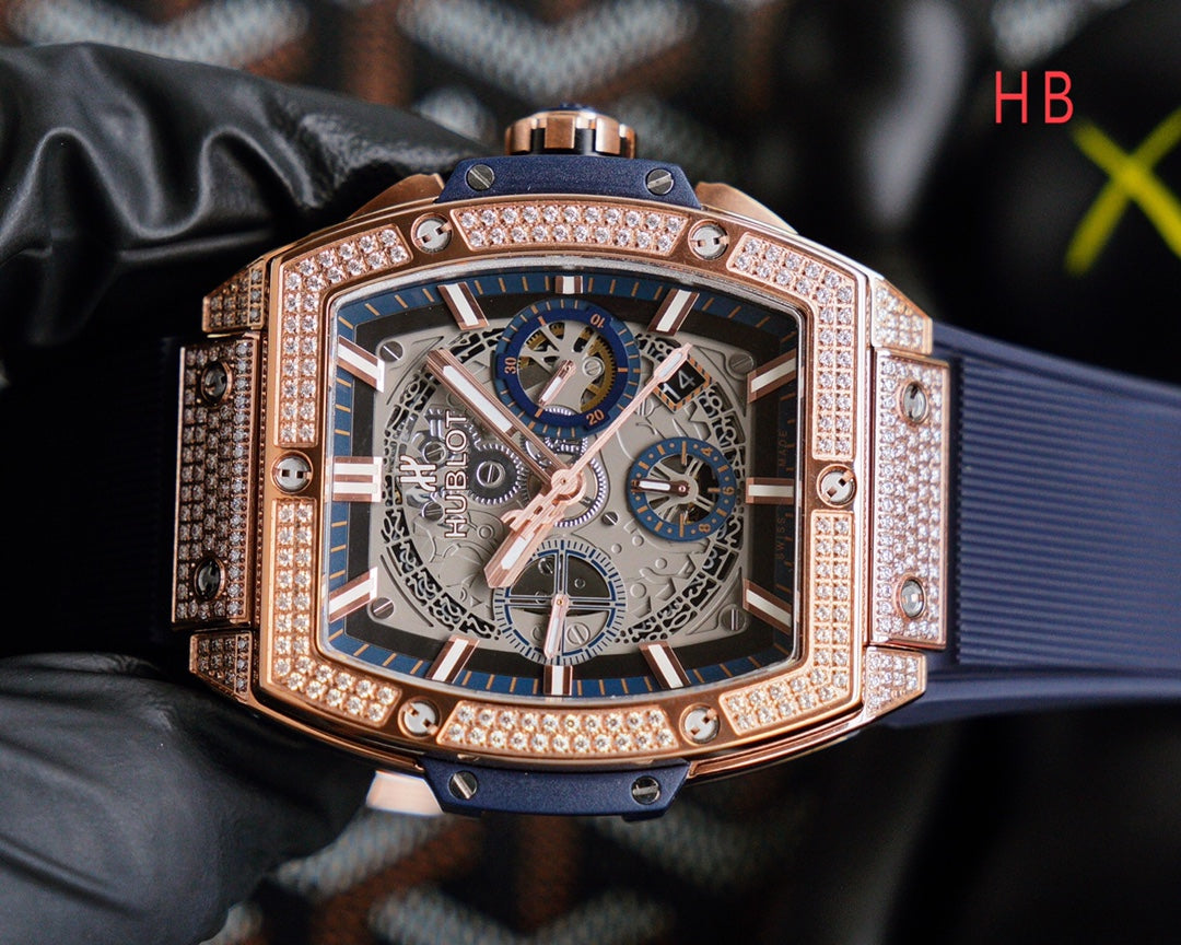 Hublot Spirit of Big Bang Rose Gold Pavé With Diamond 42mm Watch Blue Strap