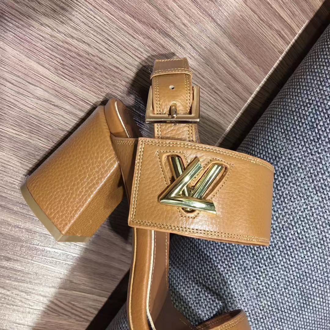 LV Horizon Ankle Strap Sandals 75mm Brown Yellow Calfskin