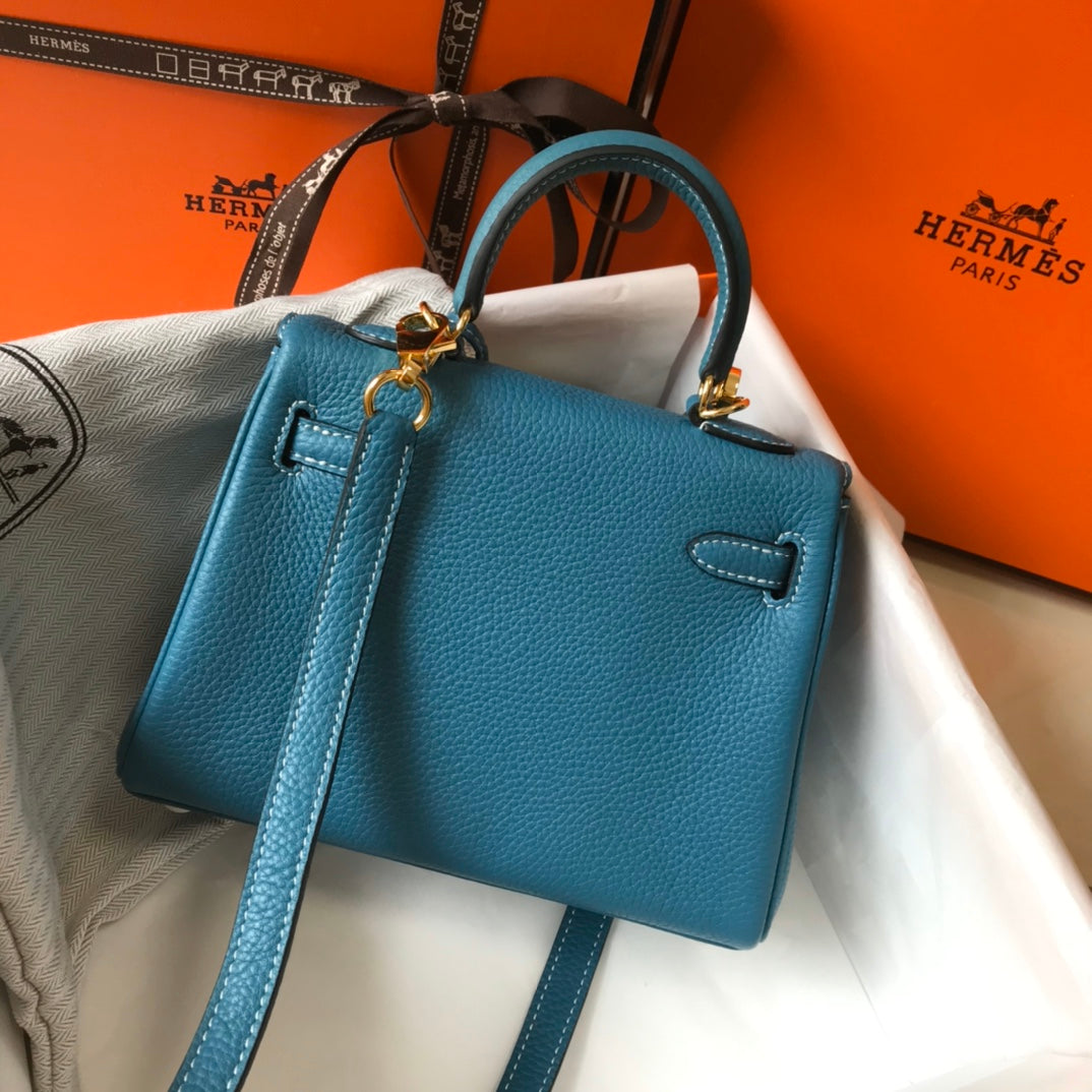 HM Mini Kelly 20cm Blue Jean Togo Leather Gold Hardware