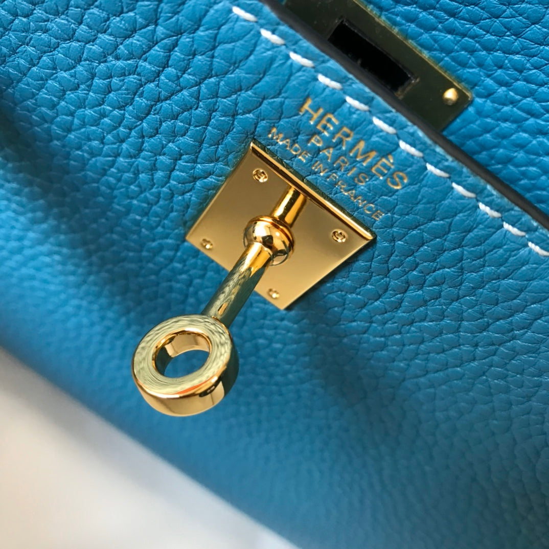 HM Mini Kelly 20cm Blue Jean Togo Leather Gold Hardware
