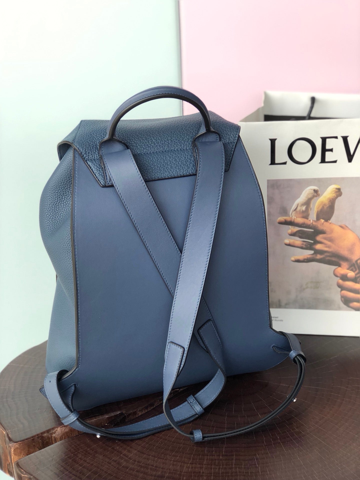 LOEWE FLAMENCO BACKPACK 31 IN NAVY BLUE CALFSKIN