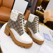 GG ankle boots white brown monogram canvas leather