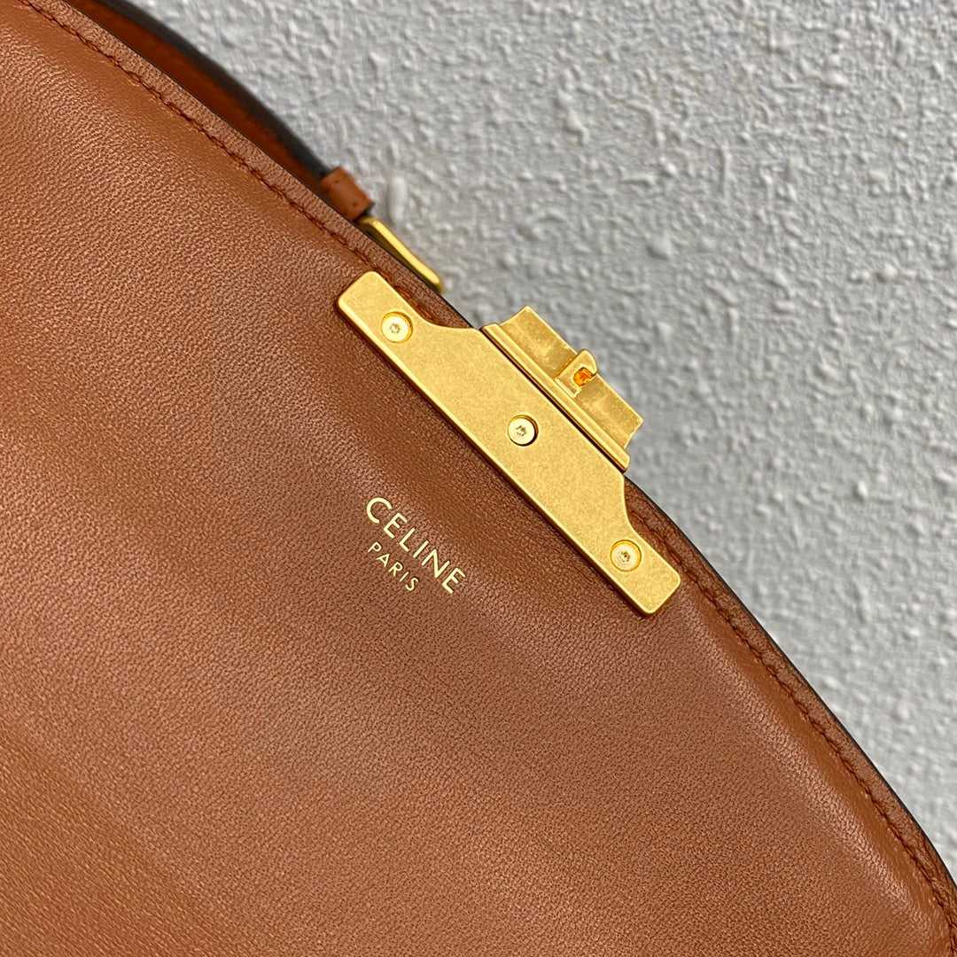 Celine 2026 Classique Triomphe Bag 18cm Tan Beige Textile Calfskin 283616
