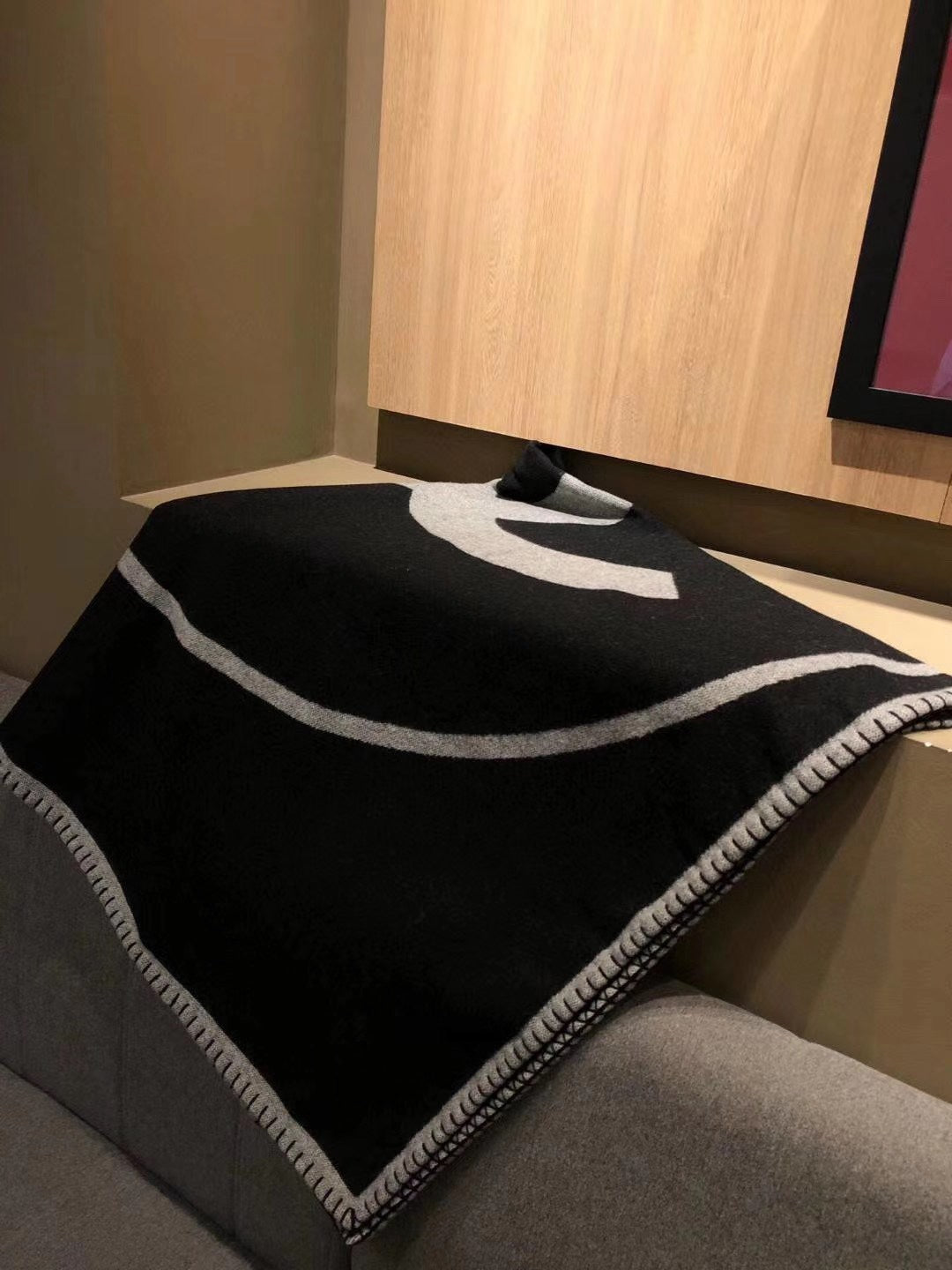 CC Merino Blanket Black Grey Wool Cashmere