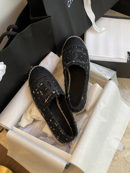 espadriles black white tweed black lambskin