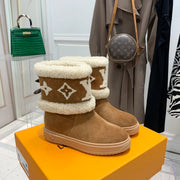 LV Snowdrop Flat Ankle Boot Brown Monogram White Suede