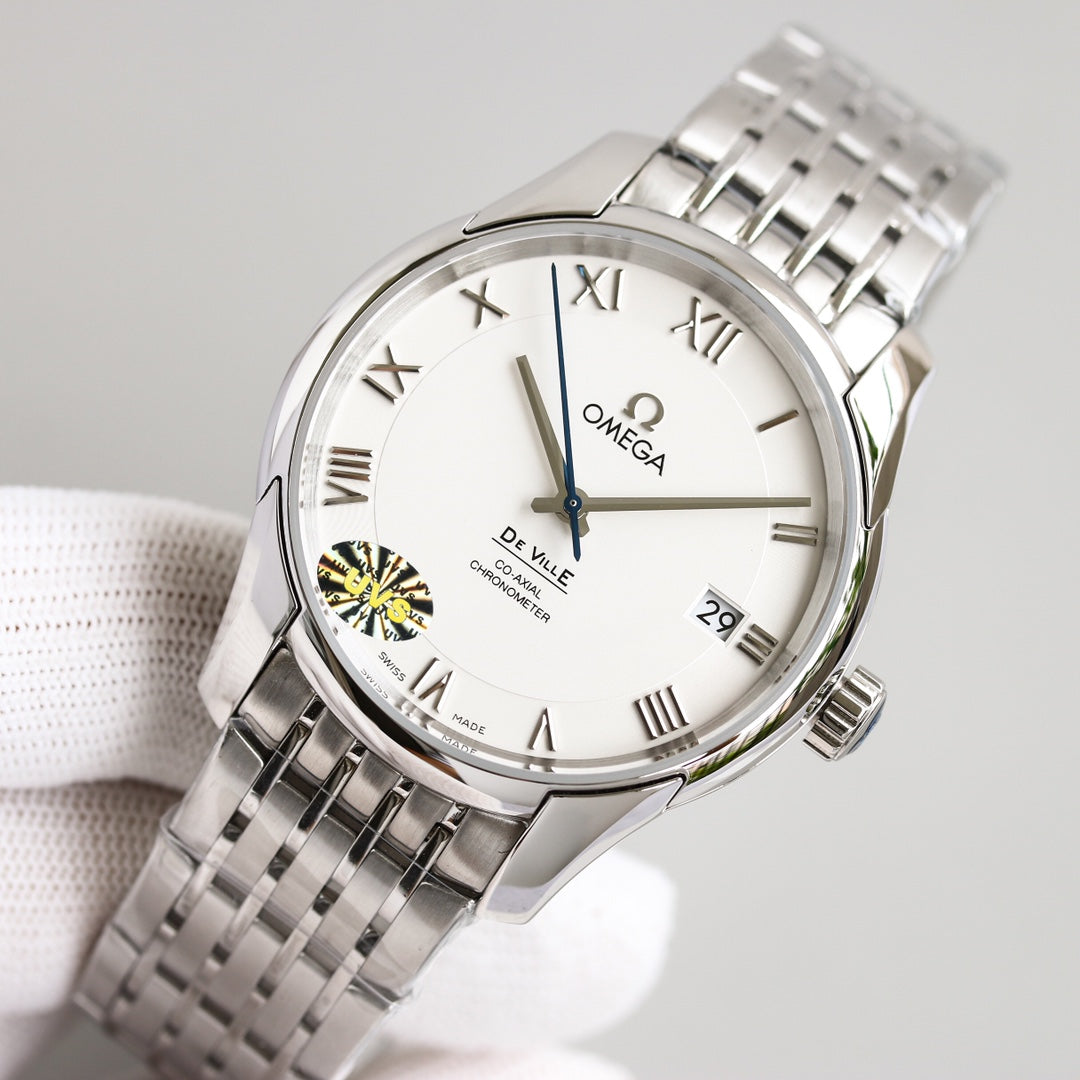 Omega De Ville Co-Axial Chronometer 41mm Watch White Dial Silver Strap