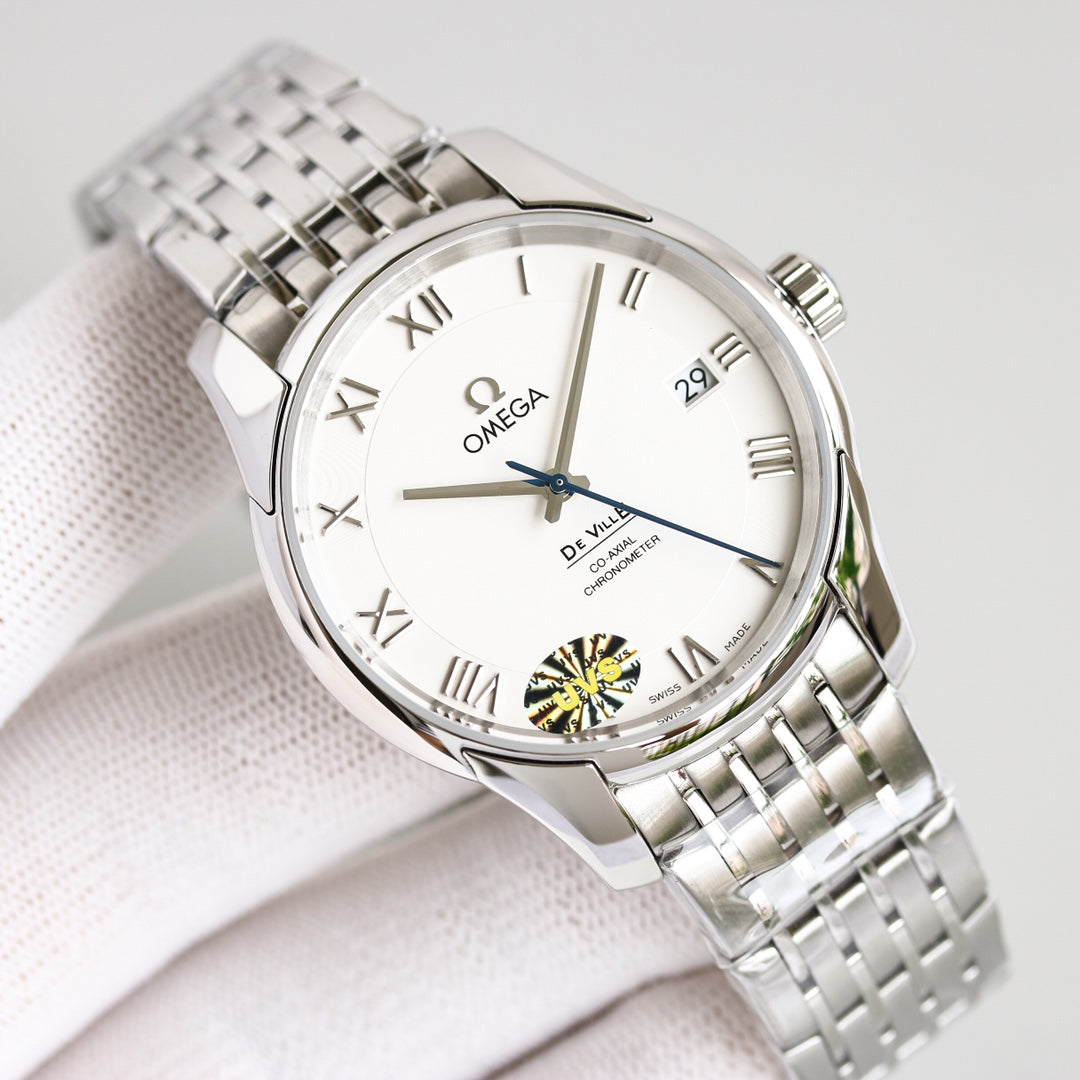 Omega De Ville Co-Axial Chronometer 41mm Watch White Dial Silver Strap