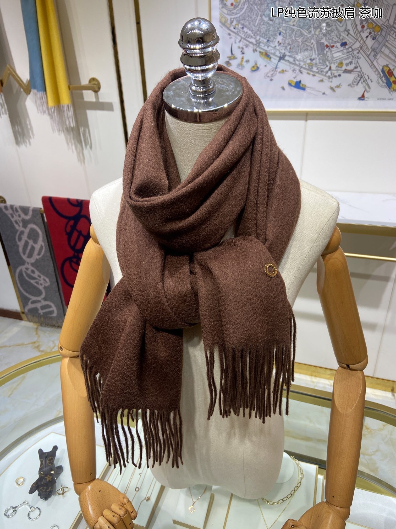 LP Grande Unita Scarf 200 CM In Cocoa Brown Cashmere  645521