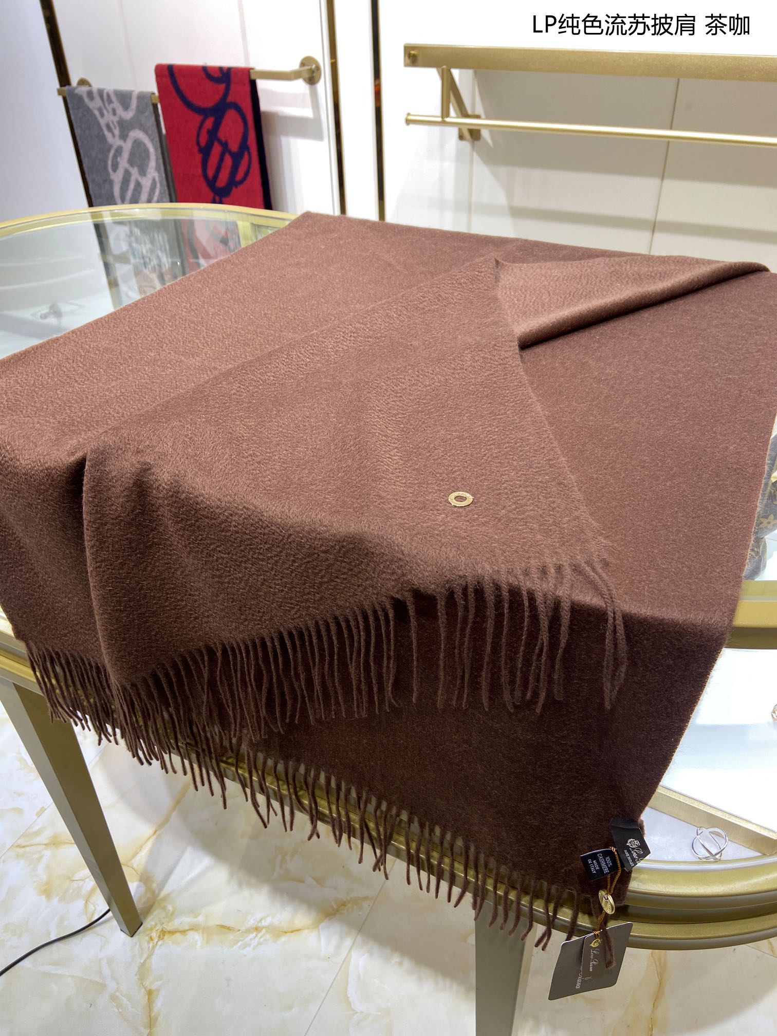 LP Grande Unita Scarf 200 CM In Cocoa Brown Cashmere  645521