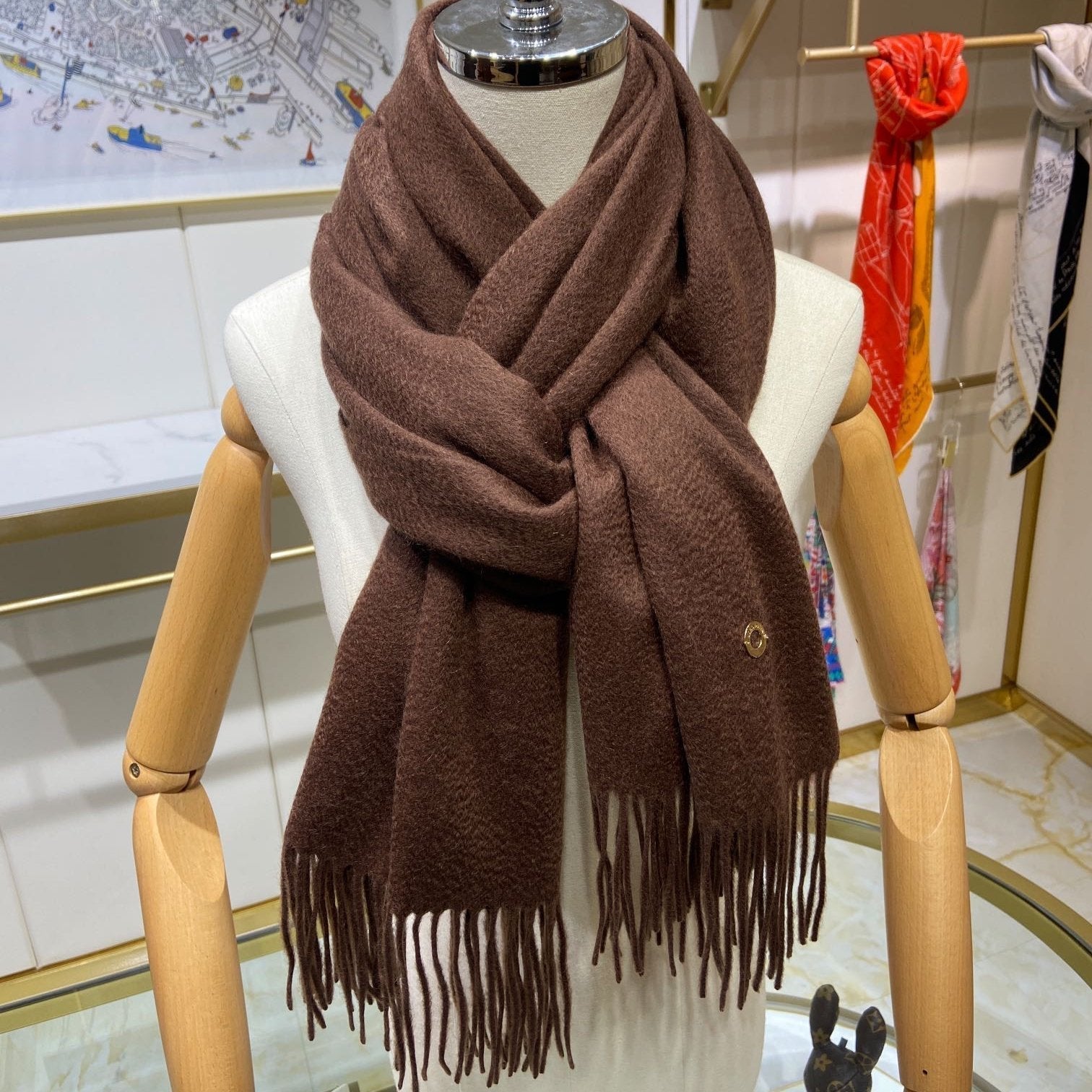 LP Grande Unita Scarf 200 CM In Cocoa Brown Cashmere  645521