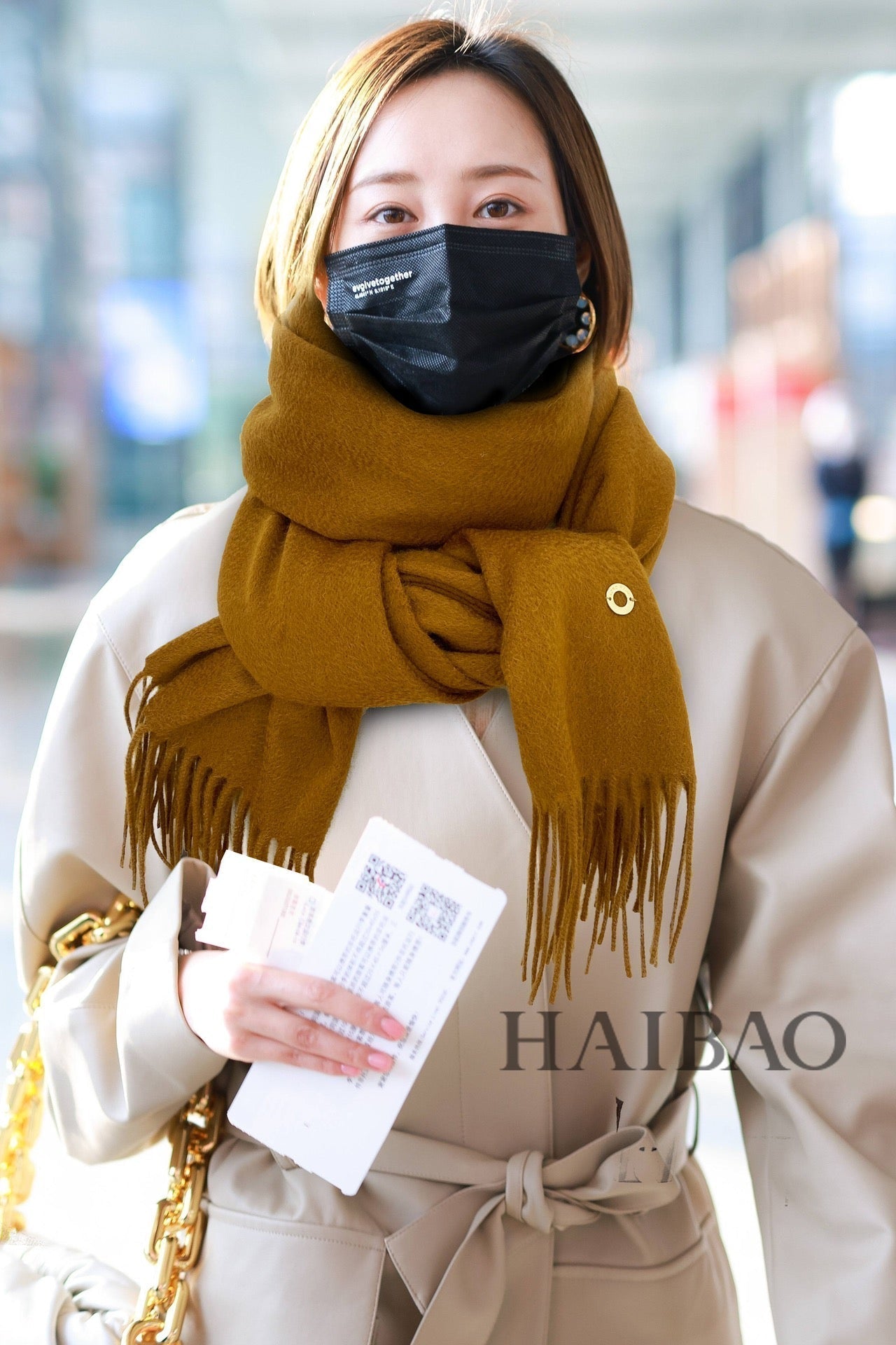 LP Grande Unita Scarf 200 CM In Ochre Yellow Cashmere 645523