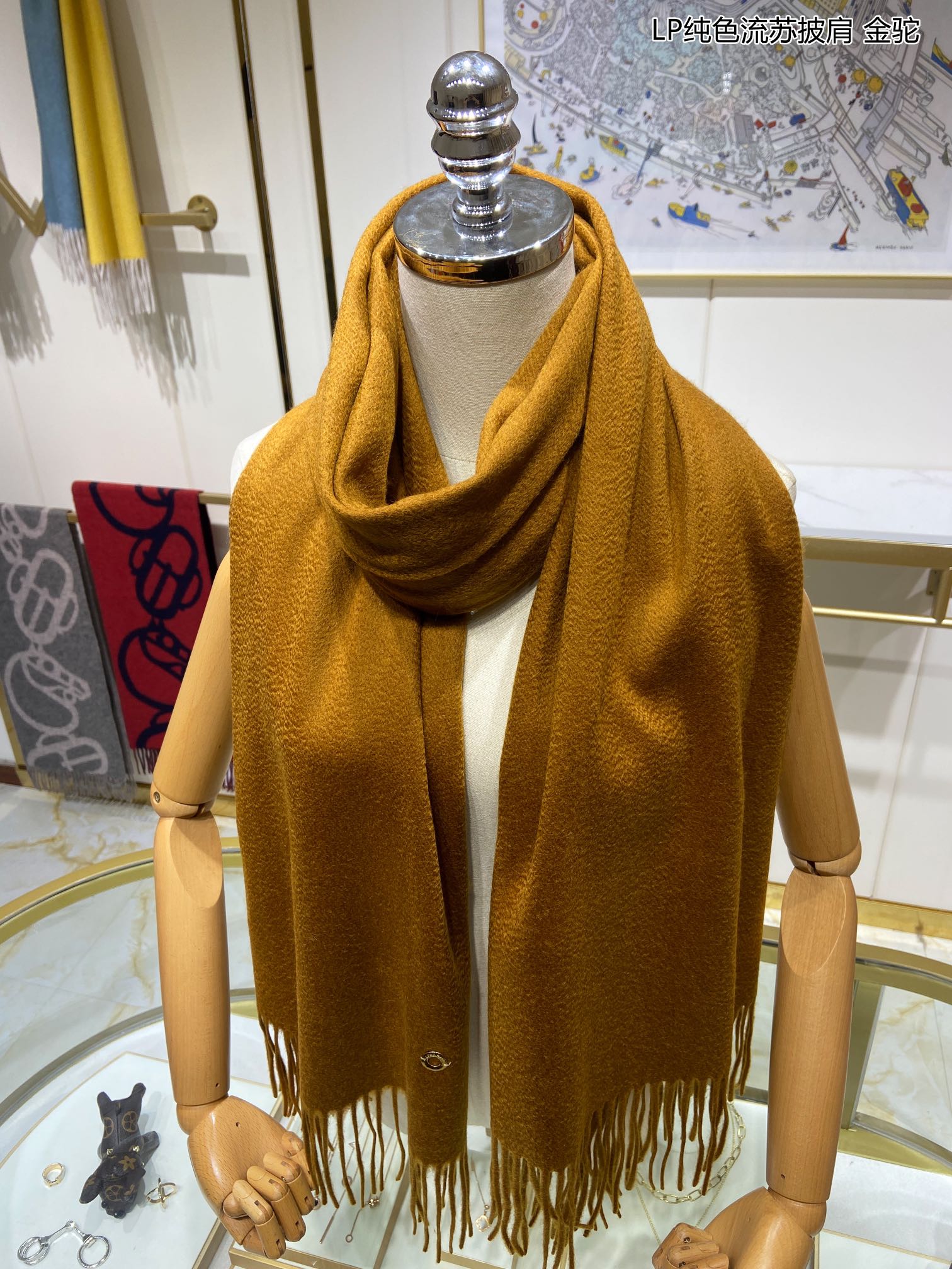 LP Grande Unita Scarf 200 CM In Ochre Yellow Cashmere 645523