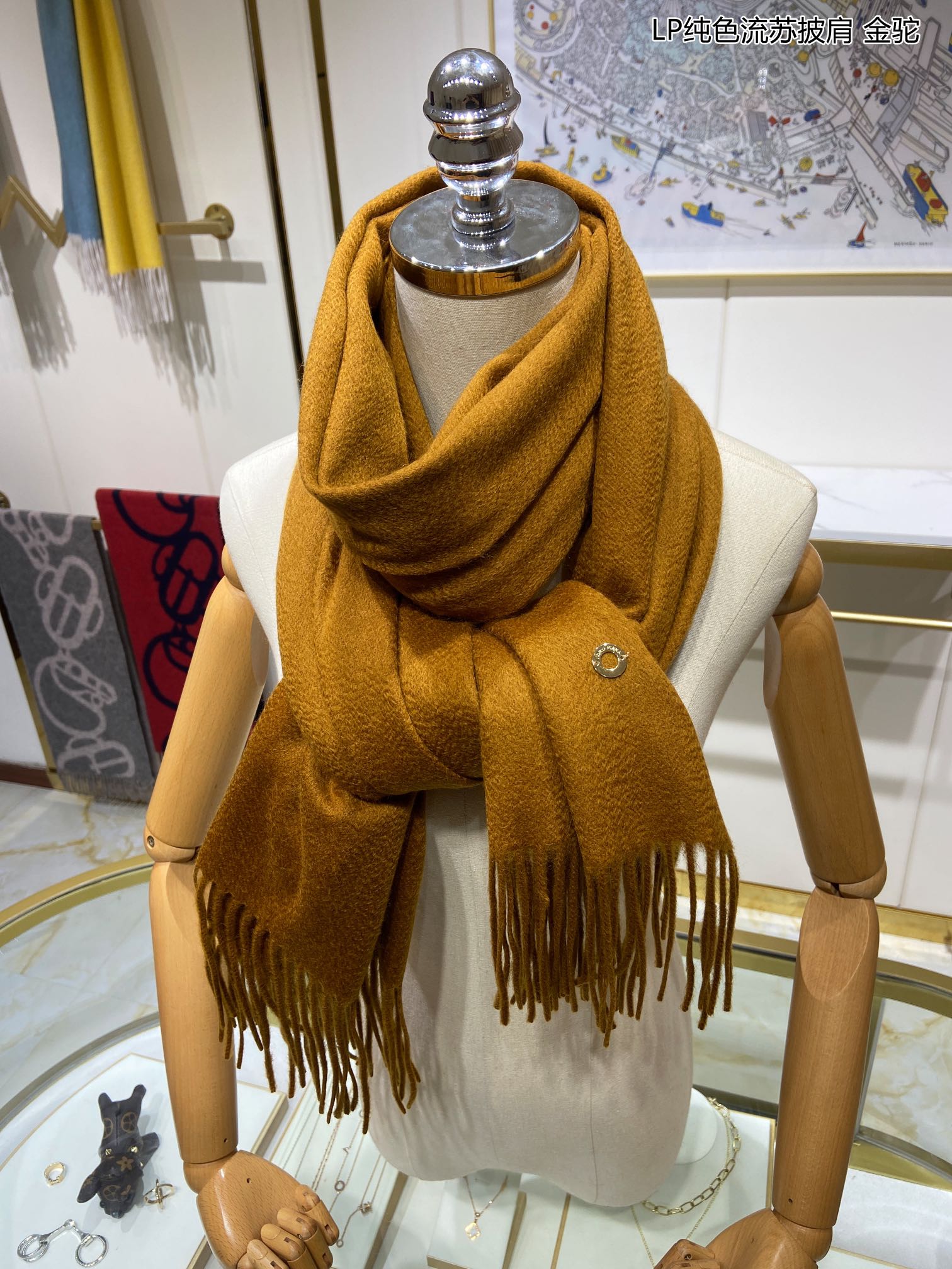 LP Grande Unita Scarf 200 CM In Ochre Yellow Cashmere 645523