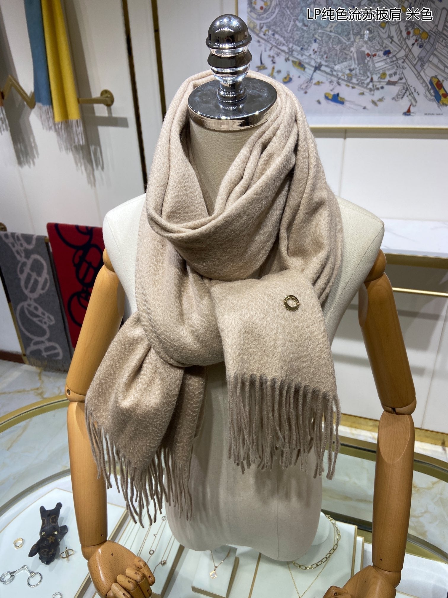 LP Grande Unita Scarf 200 CM In Light Beige Cashmere 645524
