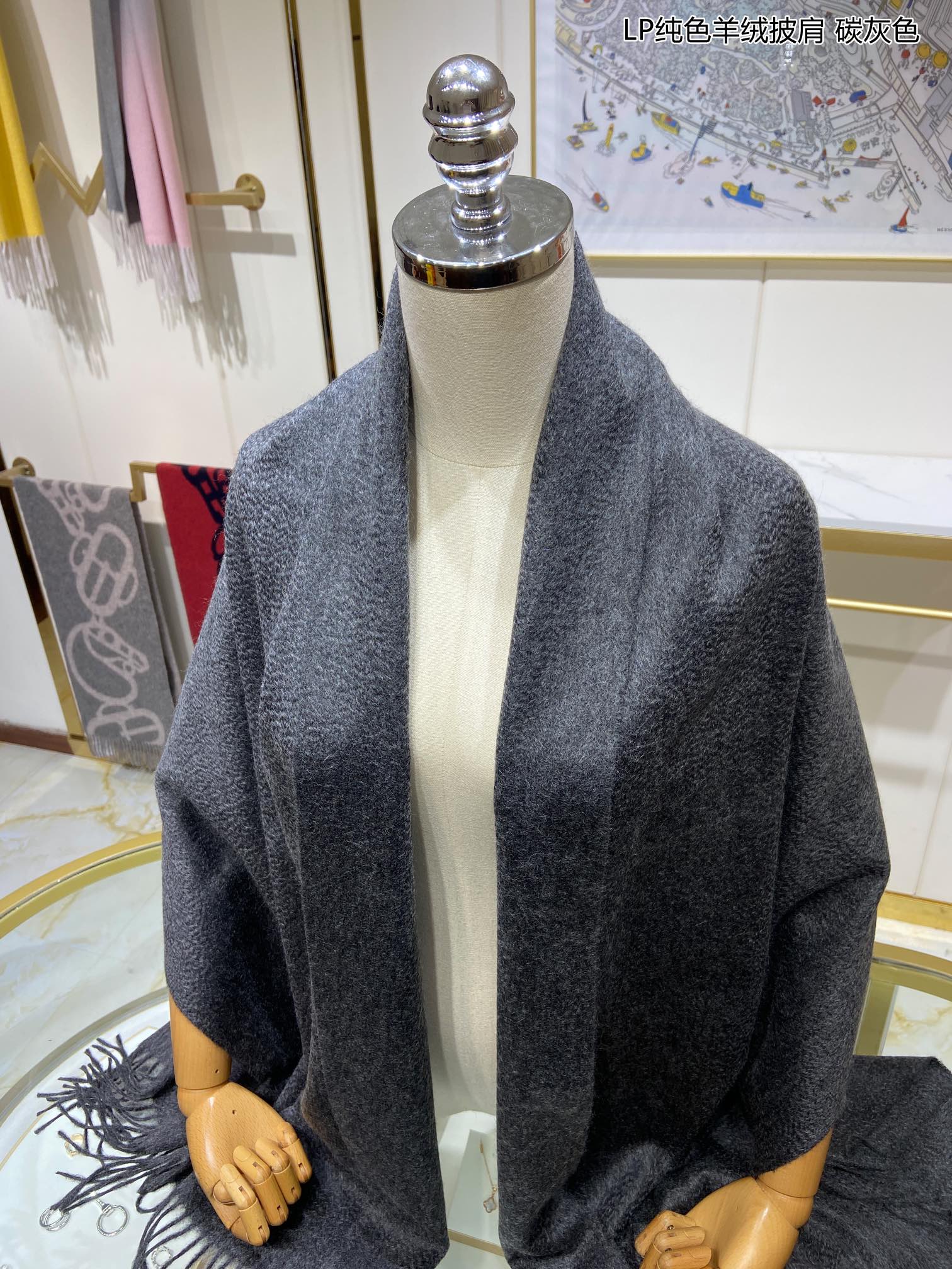 LP Grande Unita Scarf 200 CM In Black Grey Cashmere 645516