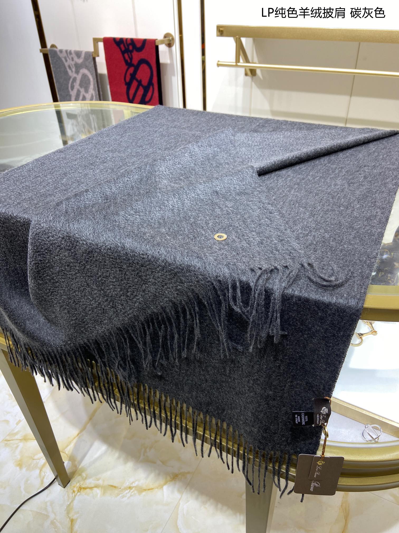 LP Grande Unita Scarf 200 CM In Black Grey Cashmere 645516