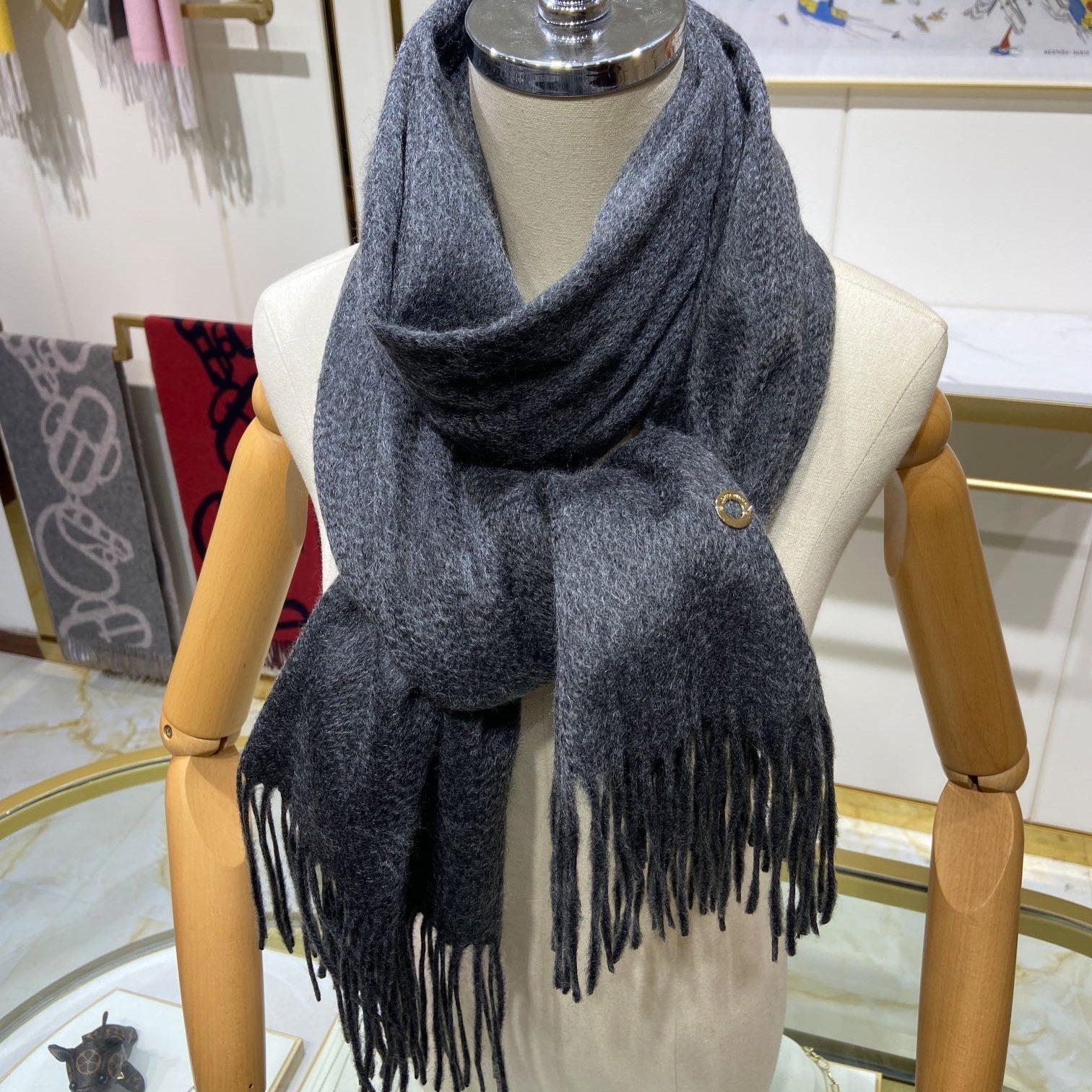 LP Grande Unita Scarf 200 CM In Black Grey Cashmere 645516