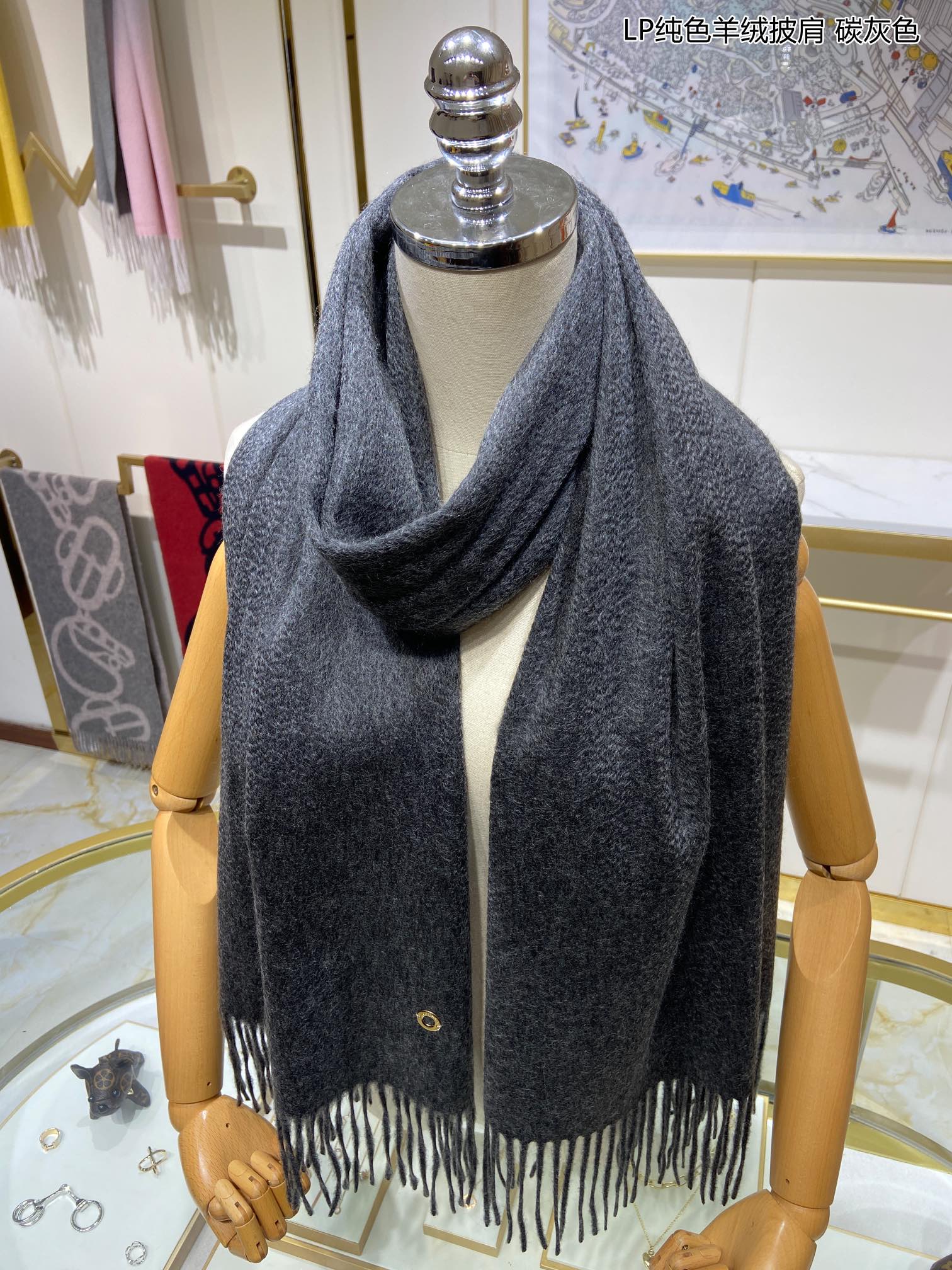 LP Grande Unita Scarf 200 CM In Black Grey Cashmere 645516