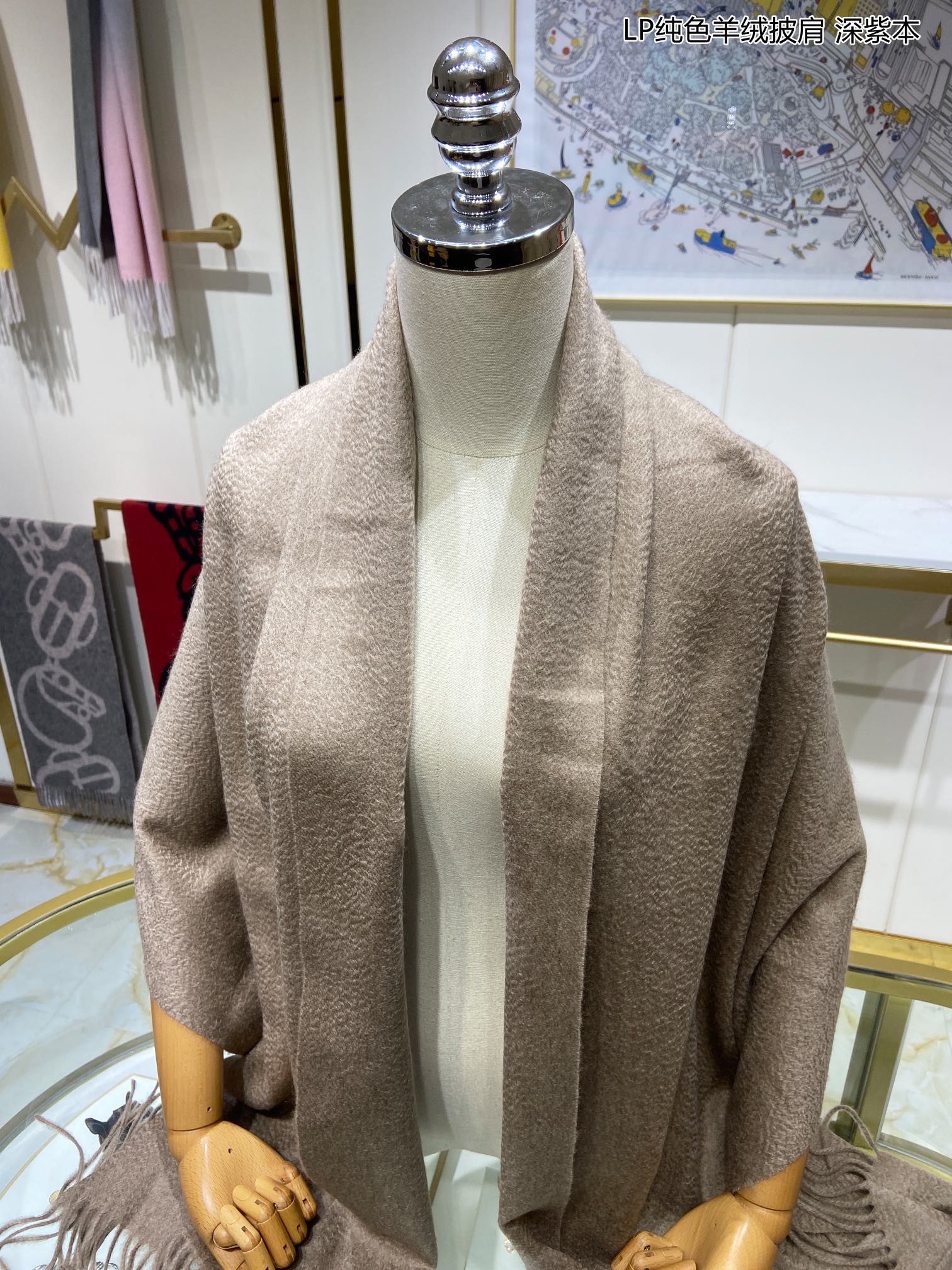 LP Grande Unita Scarf 200 CM In Grey Brown Cashmere 645519