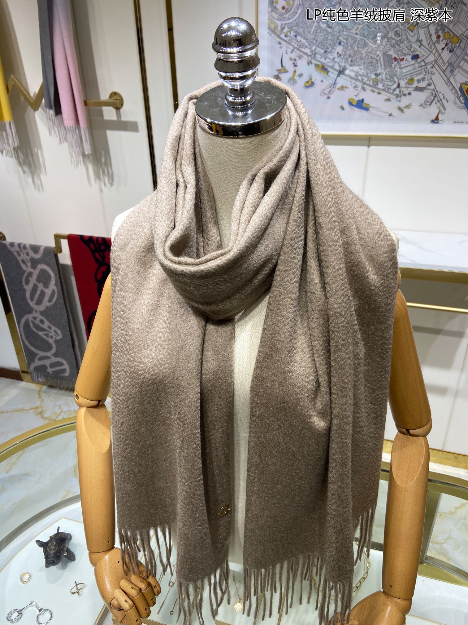 LP Grande Unita Scarf 200 CM In Grey Brown Cashmere 645519