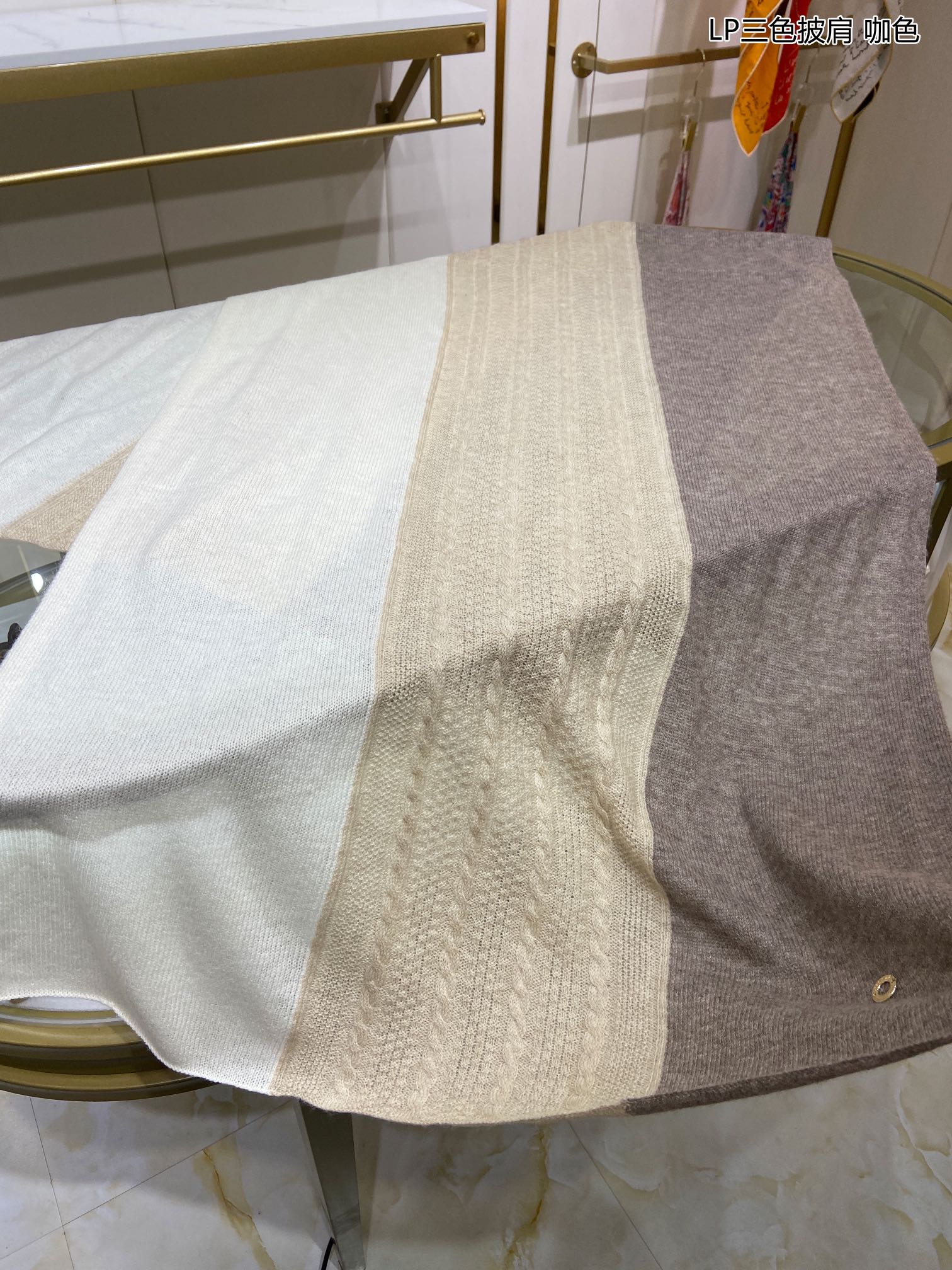 LP Scarf 190 CM In Beige White Mix Grey Brown Cashmere 649677