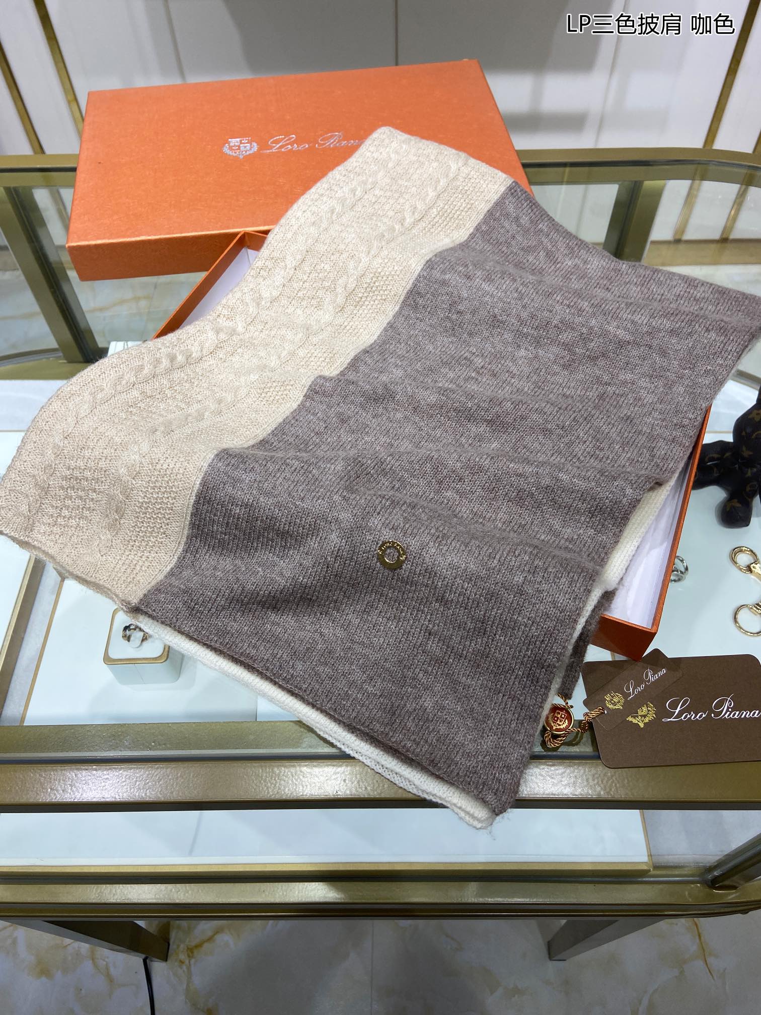 LP Scarf 190 CM In Beige White Mix Grey Brown Cashmere 649677