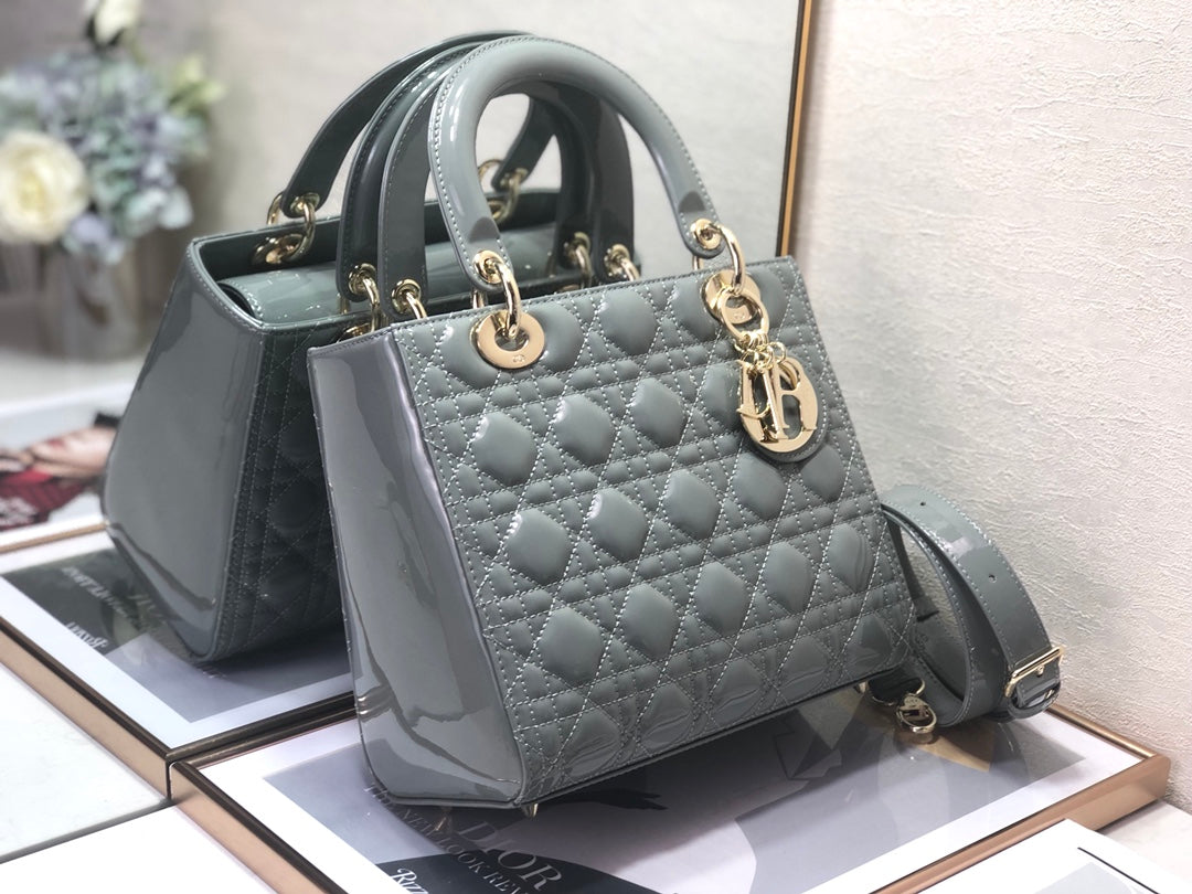 medium lady 24 grey patent calfskin