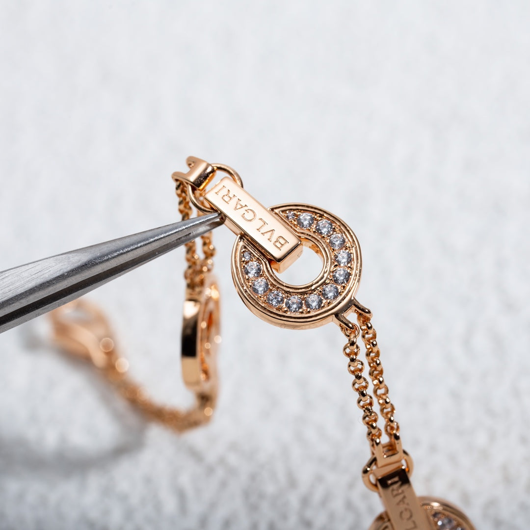BVL 3 Motifs Full Diamond Pink Gold Bracelet