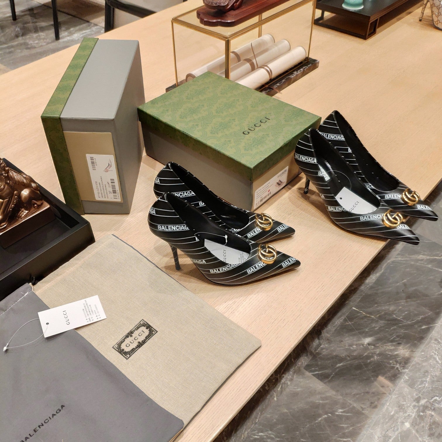 Balenciaga x GC 26s High Heel Pump Black White Sheepskin 681310