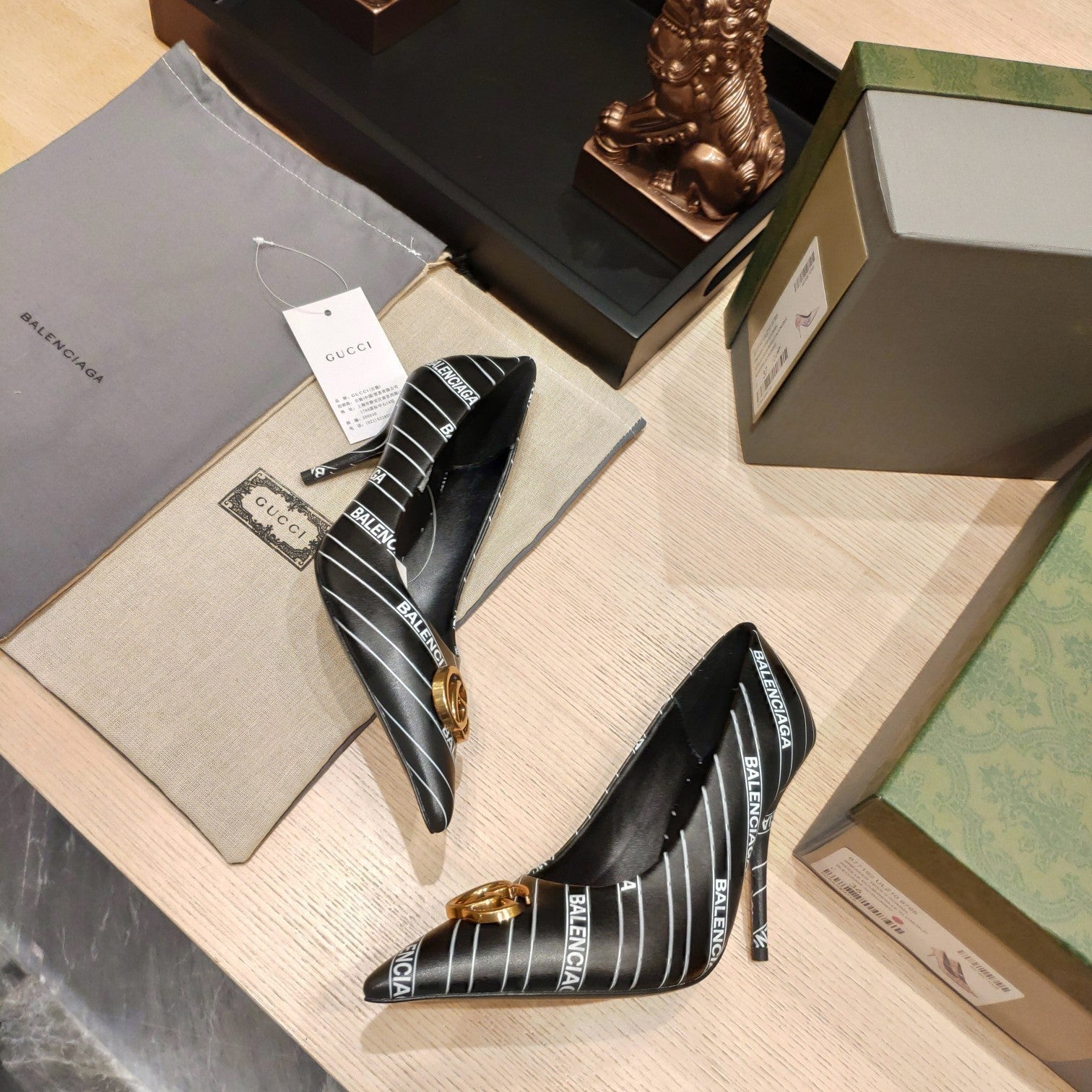 Balenciaga x GC 26s High Heel Pump Black White Sheepskin 681310