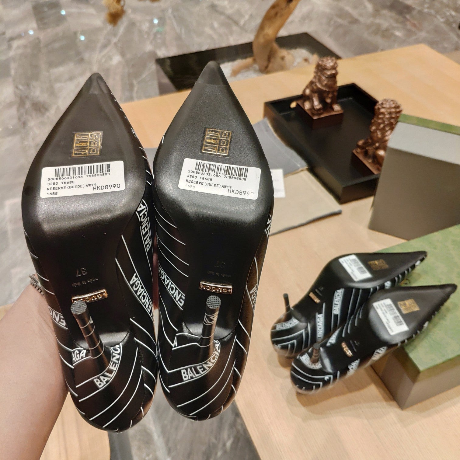 Balenciaga x GC 26s High Heel Pump Black White Sheepskin 681310