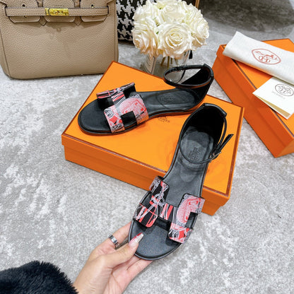 santorini sandal red white black calfskin